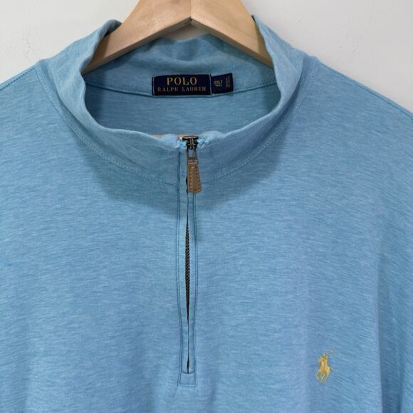 Polo Ralph Lauren Men's Teal Cotton Viscose Quarter Zip Pullover Size 2XLT Tall - Picture 2 of 8